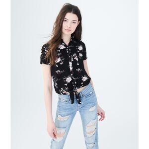 Ladies Medium Aeropostale Floral Tie-Front Woven Top